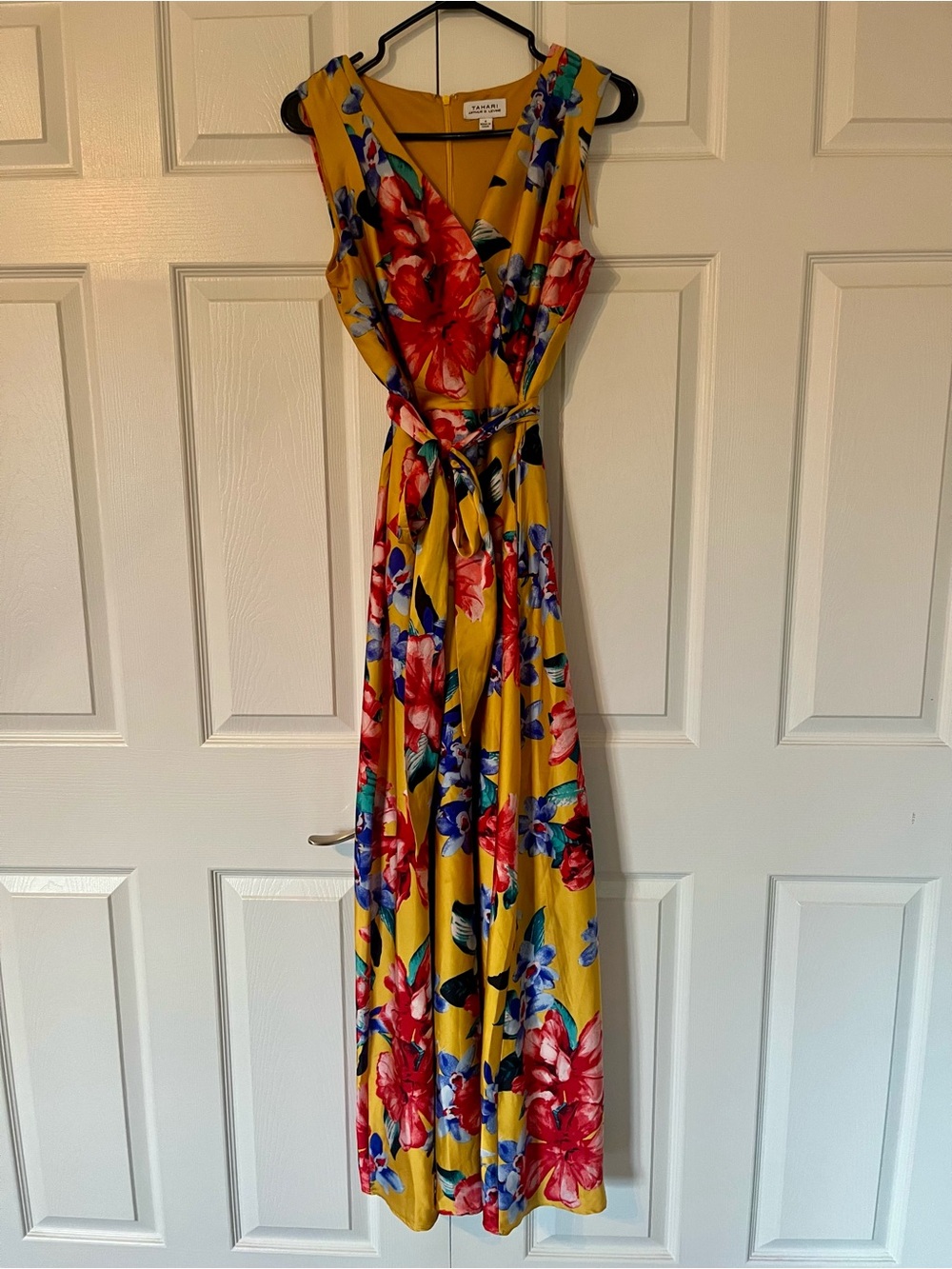 Tahari Arthur S. Levine Yellow Floral Maxi Dress Belted